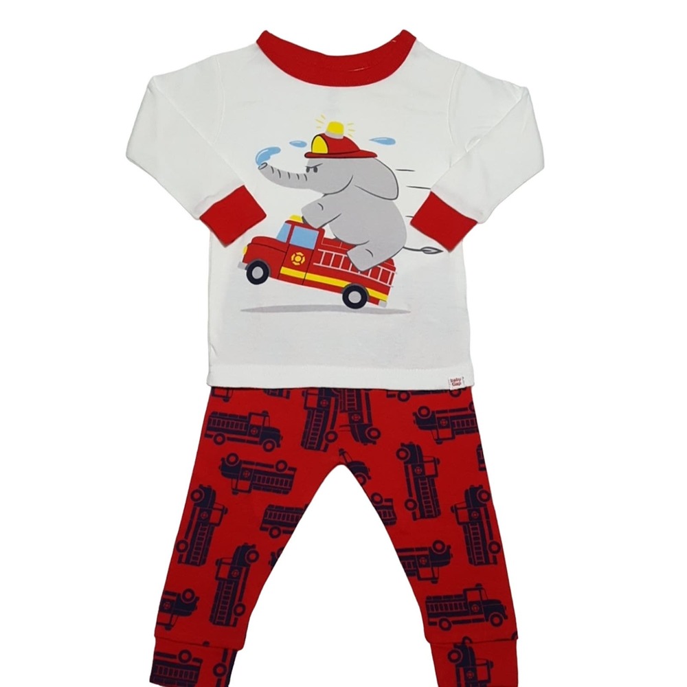 Baby GAP elephant fire truck print two-piece pajama set
